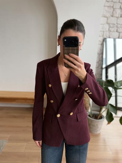 Kruvaze Kesim Mürdüm Blazer Ceket