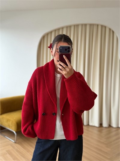 Kruvaze Yaka İki Düğmeli Triko Ceket