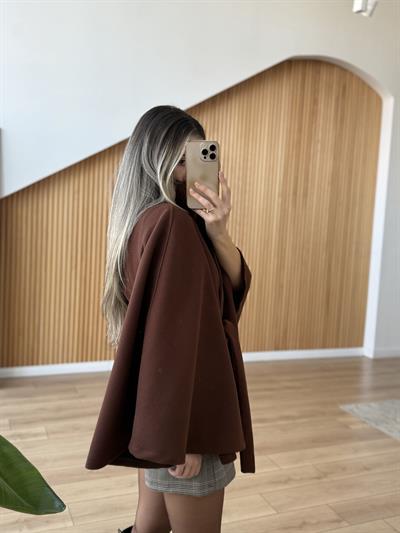 Kuşaklı Açık Kahve Kaşe Panço