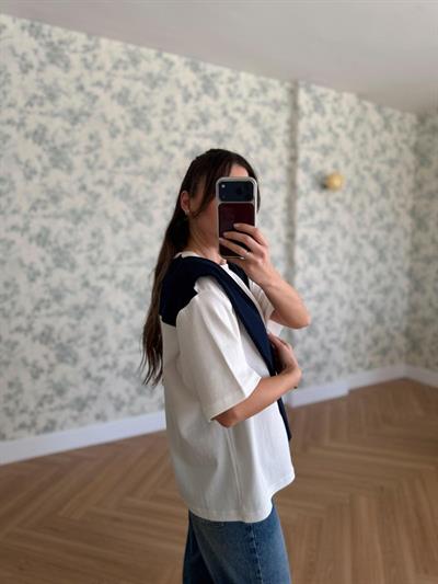 Lacivert Şal Detaylı Tshırt