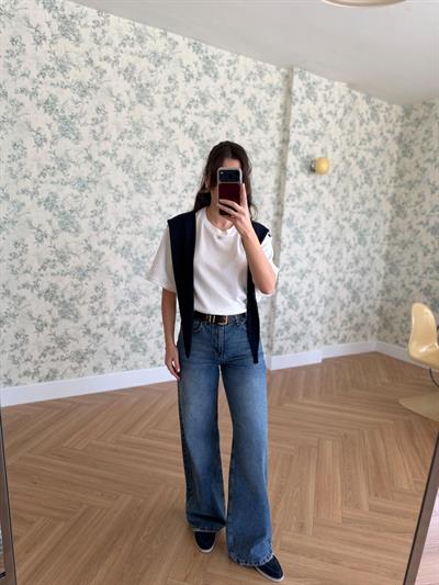 Lacivert Şal Detaylı Tshırt