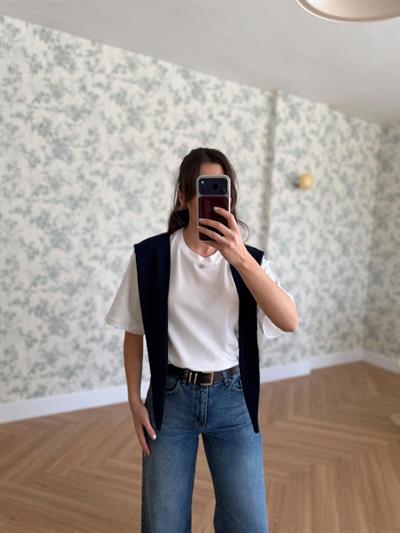 Lacivert Şal Detaylı Tshırt