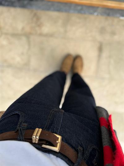 Lacivert Süet Kemerli Skater Jean