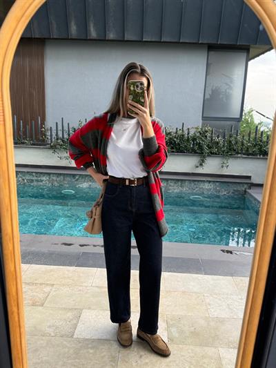 Lacivert Süet Kemerli Skater Jean