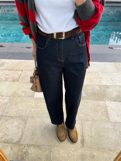 Lacivert Süet Kemerli Skater Jean