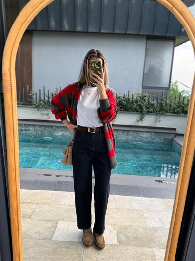 Lacivert Süet Kemerli Skater Jean