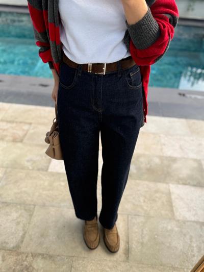 Lacivert Süet Kemerli Skater Jean