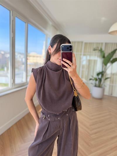 Larassa Kahverengi Tensel Bluz 