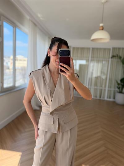 Lily Tensel Kumaş Bej Takım