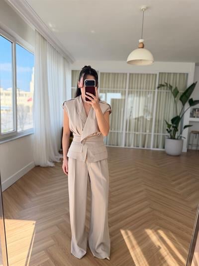 Lily Tensel Kumaş Bej Takım