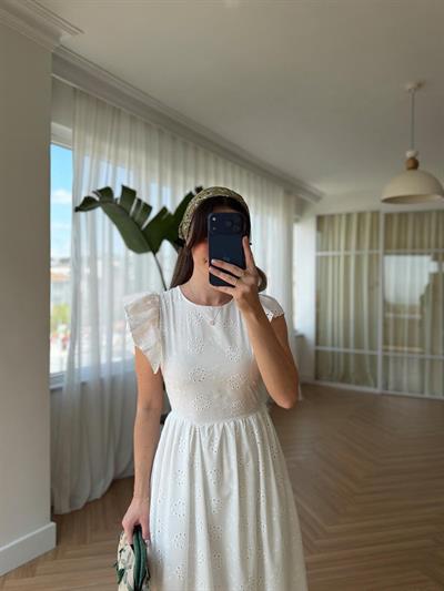 Lilyum Kolları Volanlı Fisto Elbise