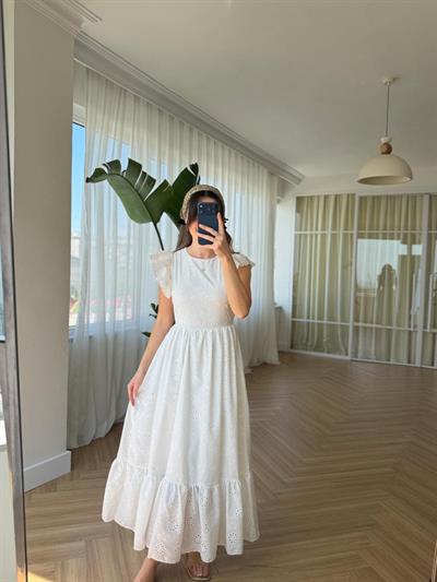Lilyum Kolları Volanlı Fisto Elbise