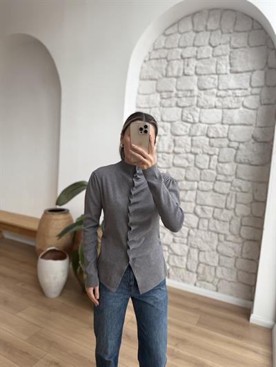 Loli Uzun Kollu Gri Triko Bluz