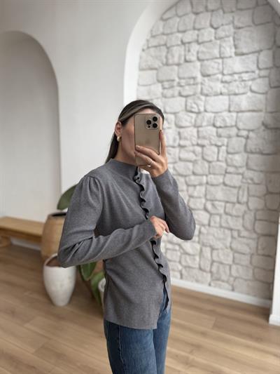 Loli Uzun Kollu Gri Triko Bluz