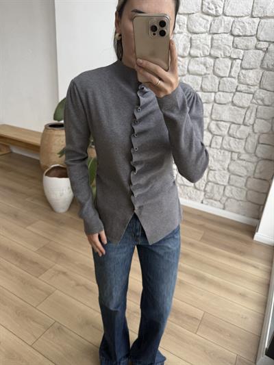 Loli Uzun Kollu Gri Triko Bluz