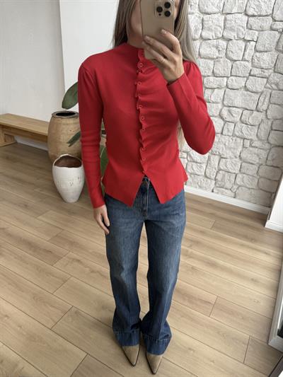 Loli Uzun Kollu Kırmızı Triko Bluz