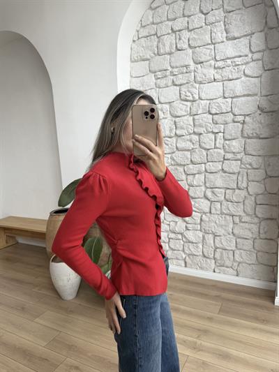 Loli Uzun Kollu Kırmızı Triko Bluz