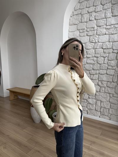 Loli Uzun Kollu Krem Triko Bluz
