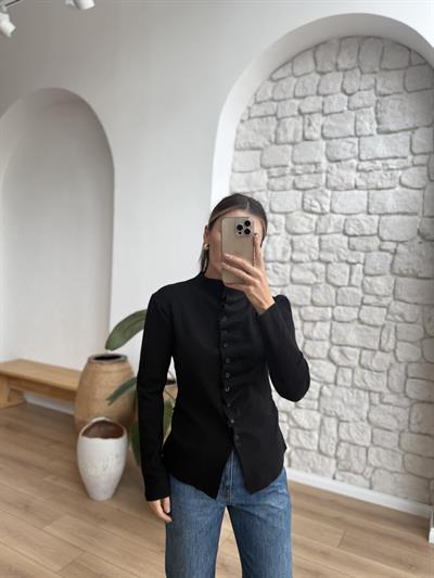 Loli Uzun Kollu Siyah Triko Bluz