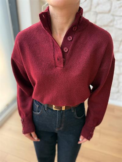 Lori Düğme Detaylı Bordo Kazak