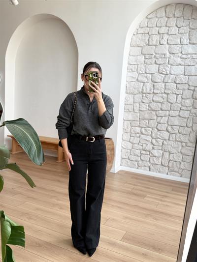 Lori Düğme Detaylı Gri Kazak