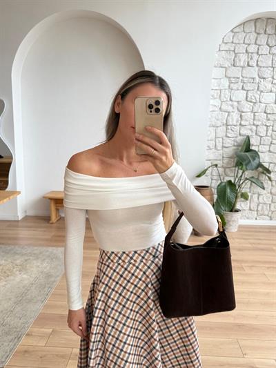 Madonna Yaka Uzun Kollu Ekru Bluz