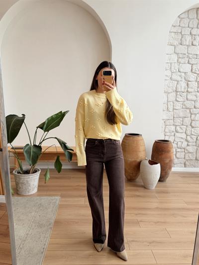 Mae Kesik Paça Kahverengi Jean