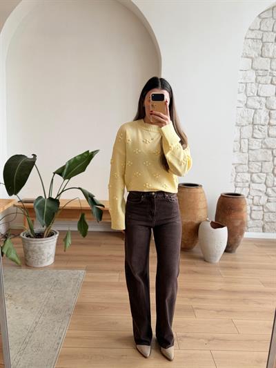 Mae Kesik Paça Kahverengi Jean