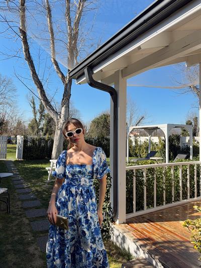 Marlo Mavi Floral Elbise