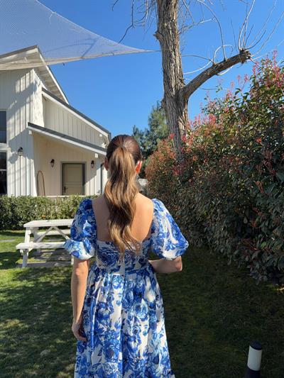 Marlo Mavi Floral Elbise