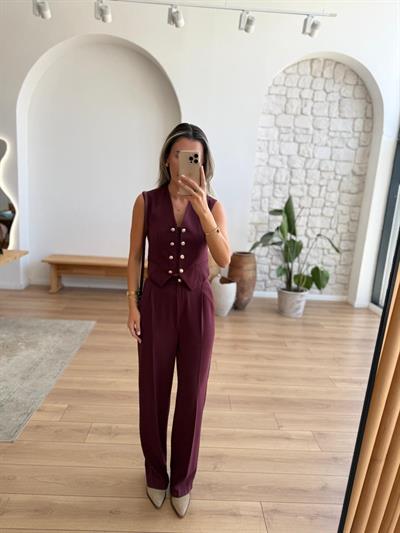 Melina Bordo Yelek-Pantolon Takım