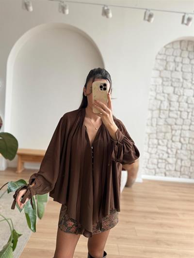 Melina Kahverengi Gömlek Bluz