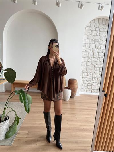 Melina Kahverengi Gömlek Bluz