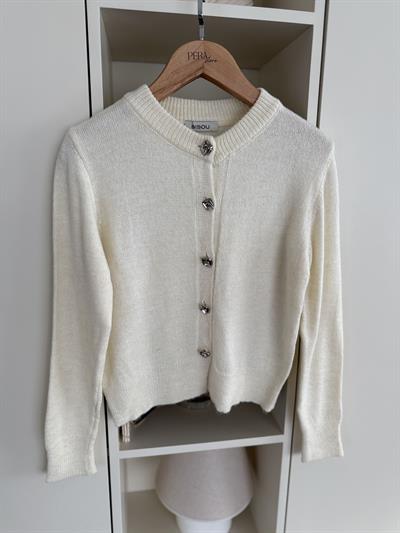 Metal Düğmeli Ekru Hırka