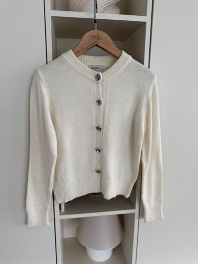 Metal Düğmeli Ekru Hırka