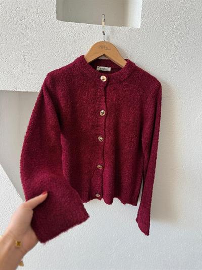 Metal Düğmeli  Buklet Bordo Hırka