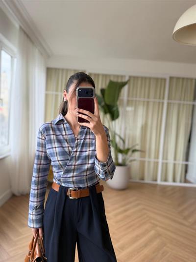 Mia Mavi Ekose Gömlek