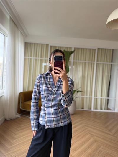 Mia Mavi Ekose Gömlek