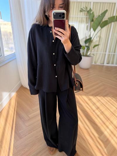 Metal Deniz Kabuğu Düğmeli  Siyah Takım