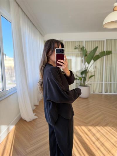 Metal Deniz Kabuğu Düğmeli  Siyah Takım