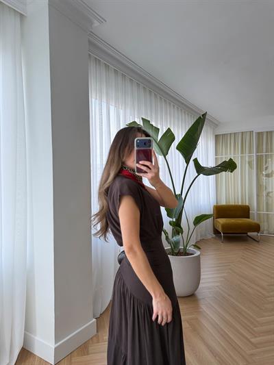 Ms Kahverengi Keten Elbise