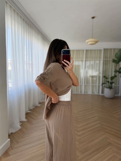 Nakış Detaylı Vizon Pantolon