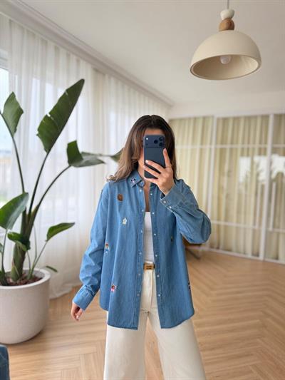 Nakışlı Denim Gömlek