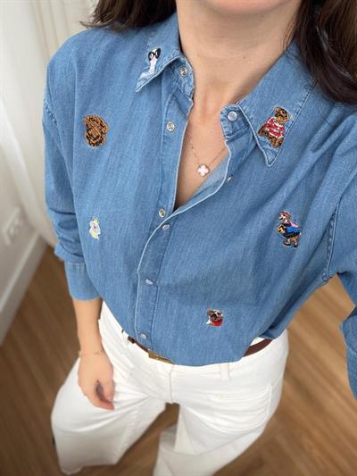 Nakışlı Denim Gömlek