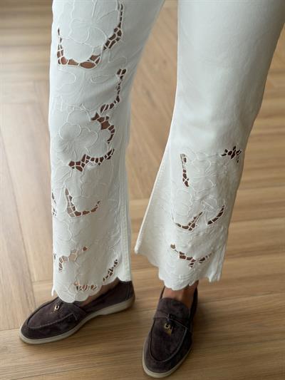 Nakışlı Ekru Pantolon