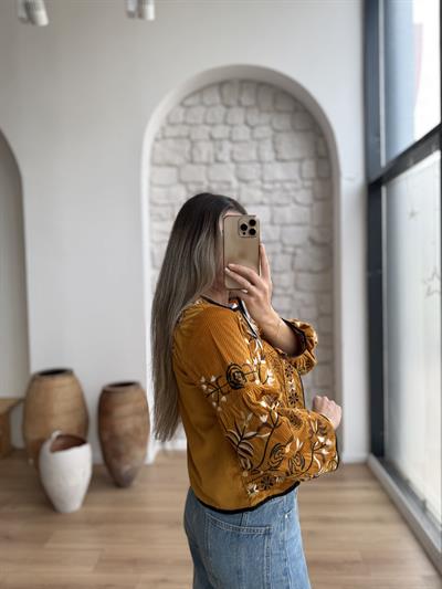 Nakışlı Fitilli Kadife İnce Ceket