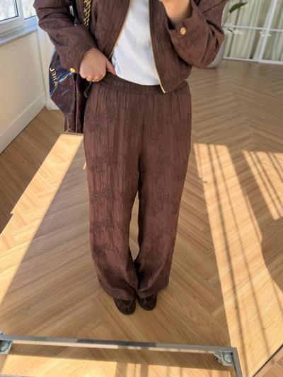 Nakışlı Kahverengi Ceketli Pantolon Takım