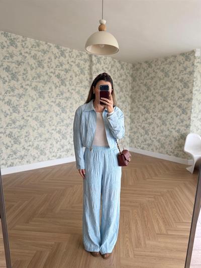 Nakışlı Mavi Ceketli Pantolon Takım