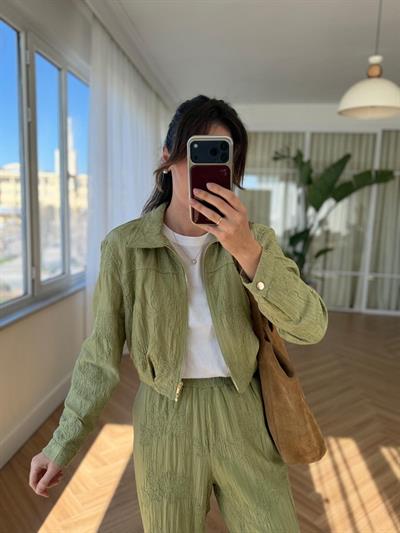 Nakışlı Yeşil Ceketli Pantolon Takım