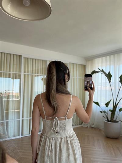 Natural Boncuk Askılı Elbise